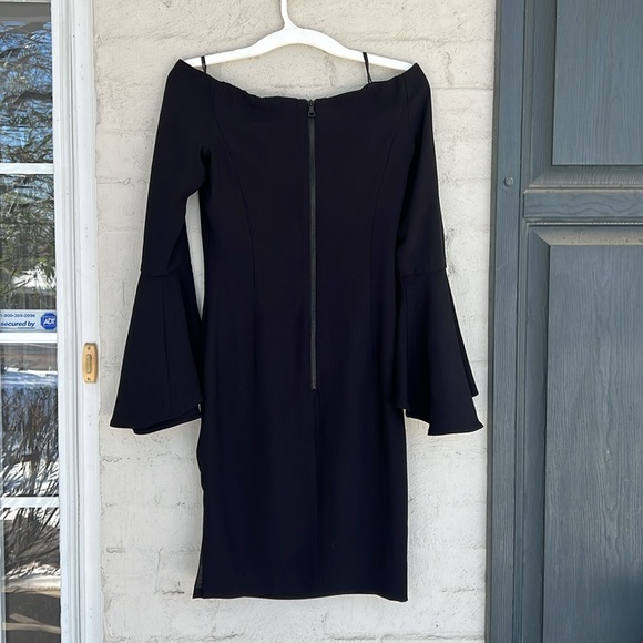 Bardot Solange Black Off-Shoulder Sheath Dress W Long Fluted Sleeves Size 6 - Picture 8 of 14